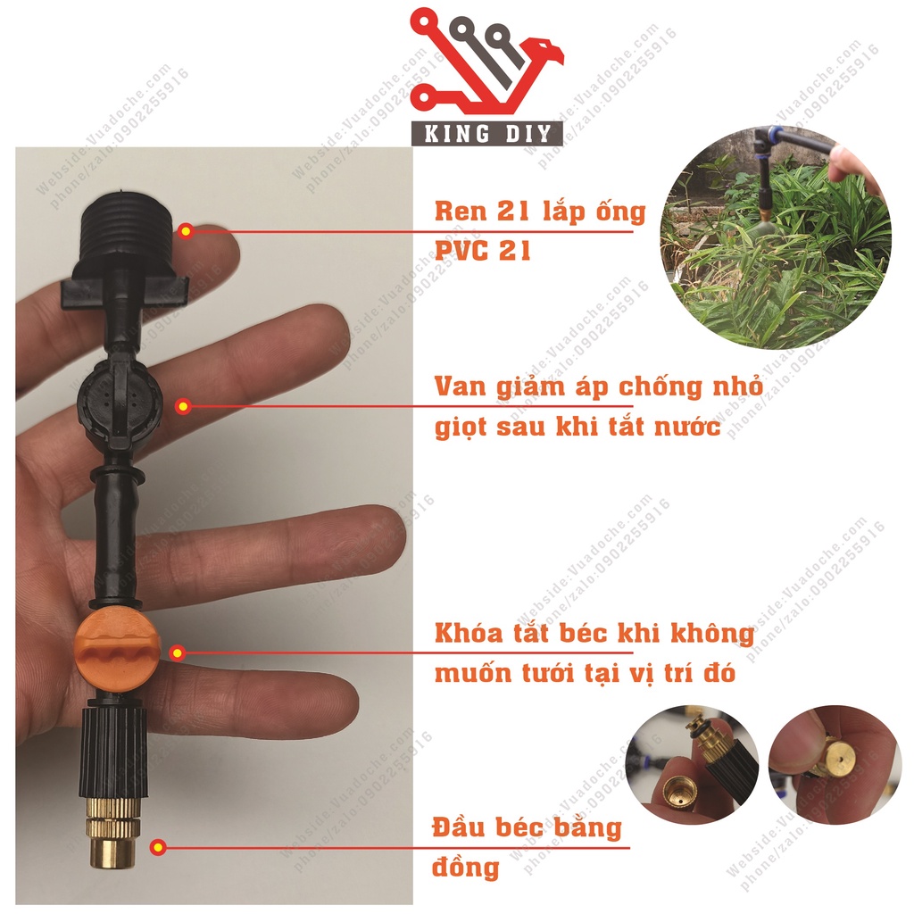Béc phun sương ,béc phun sương đơn đầu đồng tưới cây hoa lan rau xanh điều chỉnh tia sương cụp xòe