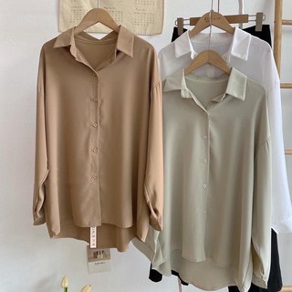 Áo sơ mi dài tay trắng nữ Lyns chất liệu vải lụa dệt cao cấp không nhắn phong cách Hàn Quốc.