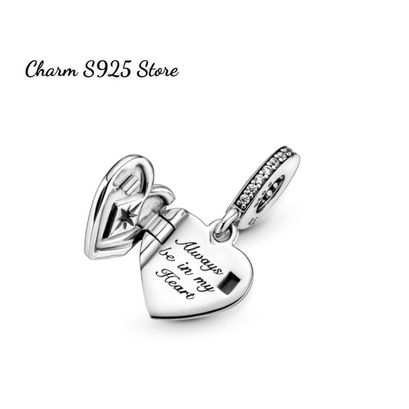 charm pan treo trái tim đính đá mở ra bạc s925 cao cấp