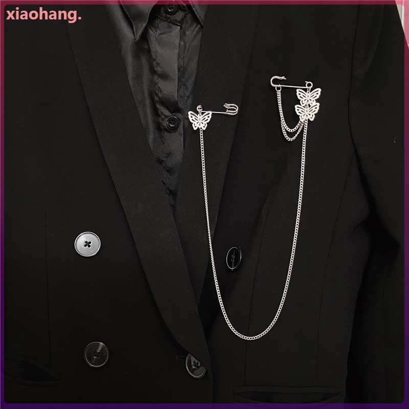 Ghim cài áo nữ hình bướm phối chuỗi xích thời trang