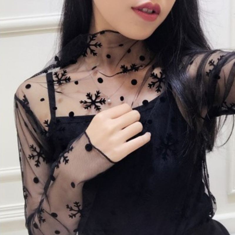 Áo lưới dài tay xuyên thấu cho nữ