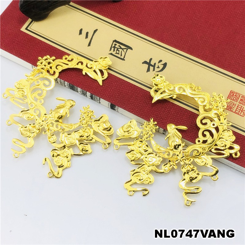 1 cặp phiến đúc họa tiết trung thu thỏ trăng và mây 73*81mm nguyên liệu làm trâm làm trang sức cổ trang
