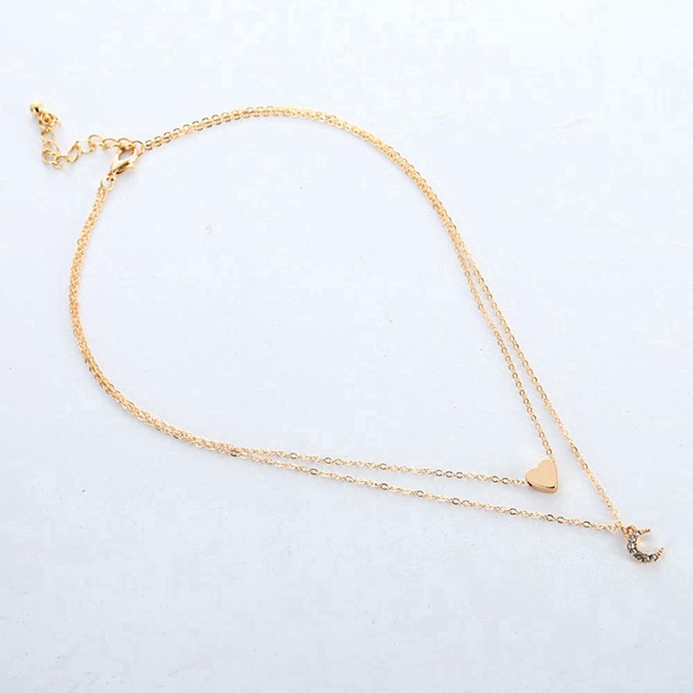 Dây chuyền hai lớp đính mặt trăng và trái tim