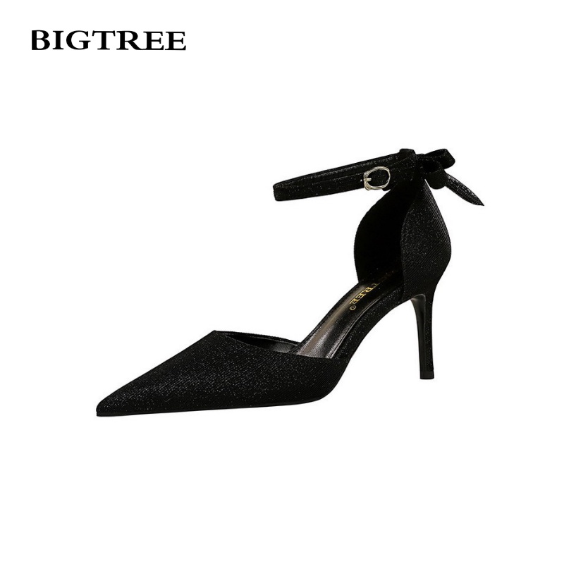 Bigtree Chính Hãng Giày Cao Gót Mũi Nhọn Rỗng Đính Nơ Sau 8cm 286-A2 Nhập Khẩu Từ Nước Ngoài Cho Nữ