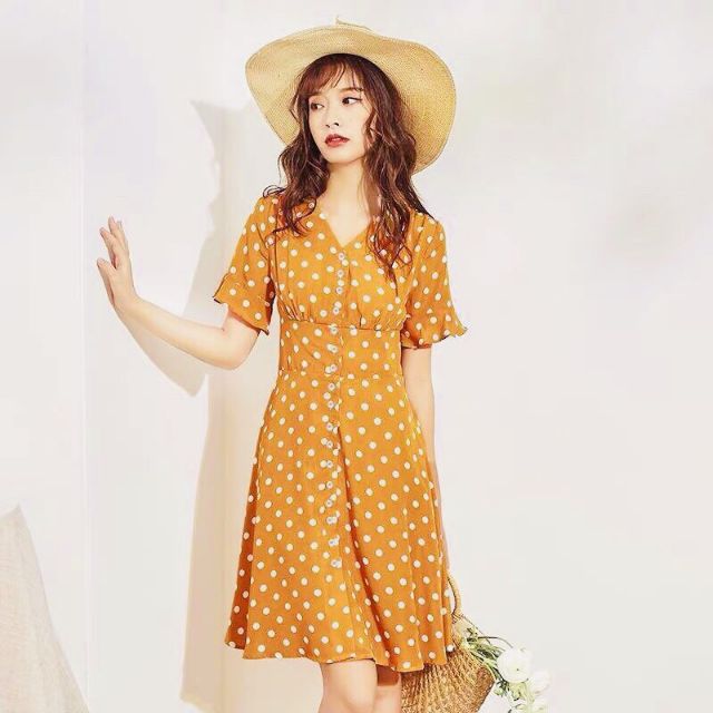 Đầm Nữ Vàng Bi Nhúng Eo (KÈM ẢNH THẬT)