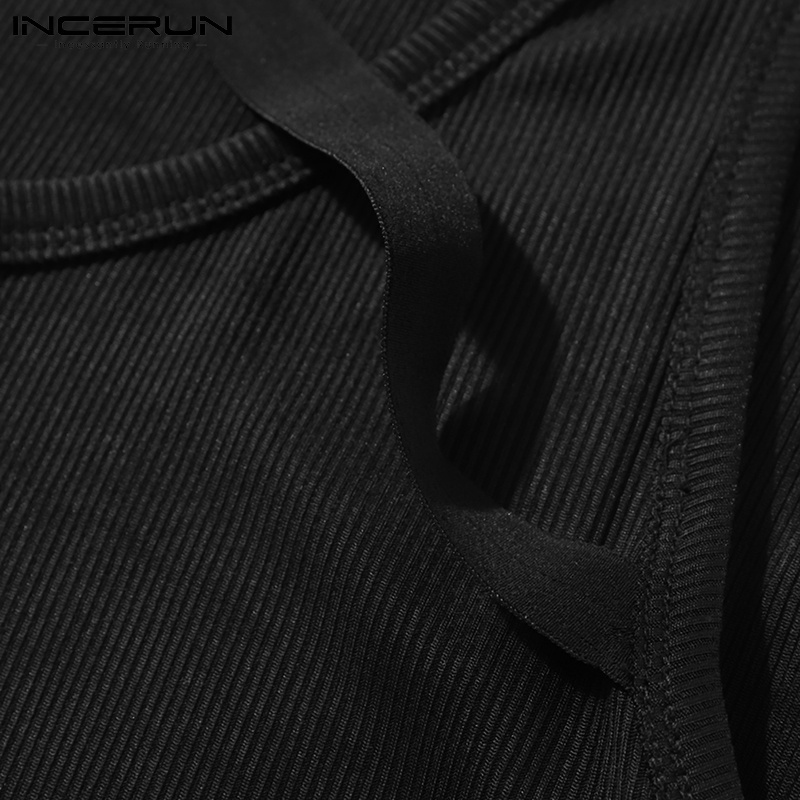 Áo INCERUN dệt kim không tay màu trơn phối dây ôm vừa vặn cho nam mặc thường ngày