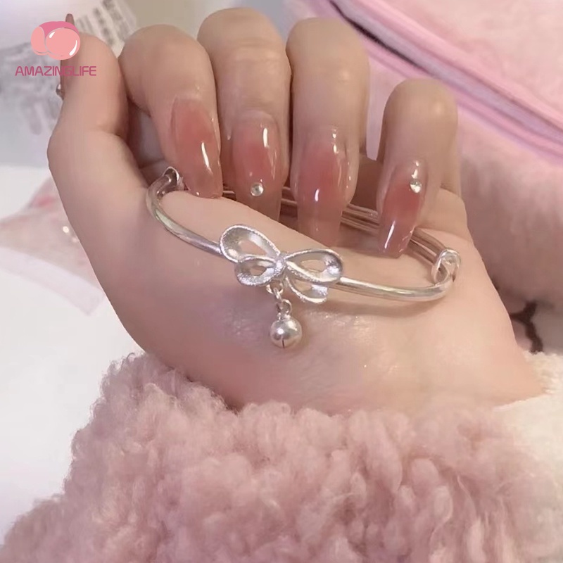 Vòng Đeo Tay Mạ Bạc Phối Chuông Và Nơ Dễ Thương Có Thể Điều Chỉnh