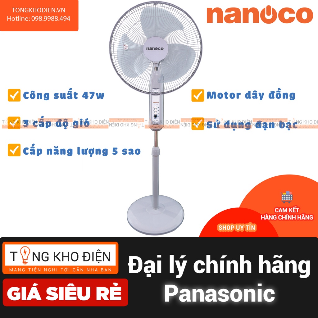 Quạt đứng Nanoco NSF1601G - Motor dây đồng, vòng bi đạn bạc [CHÍNH HÃNG]