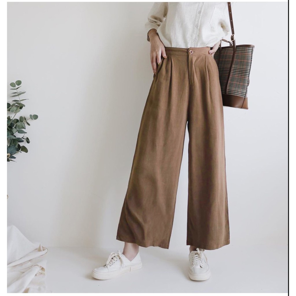 Quần ống rộng vải linen bamboo Nhật