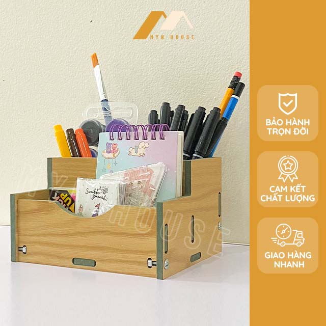 Kệ đựng bút nhiều ngăn gỗ MDF chống xước chống nước để bàn văn phòng phẩm