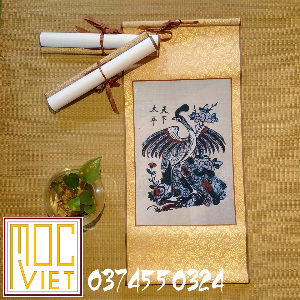Tranh Đông Hồ Con công - Thiên hạ thái bình