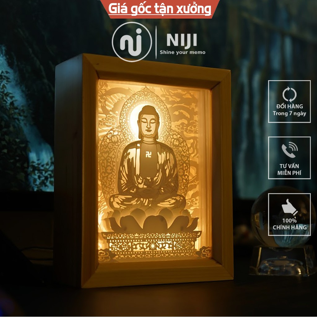 Lightbox kirigami Đèn thờ Phật Tổ, vỏ gỗ, giấy nghệ thuật 3D sản xuất thủ công - Chính hãng 𝐙𝐀𝐊𝐀𝐙𝐎