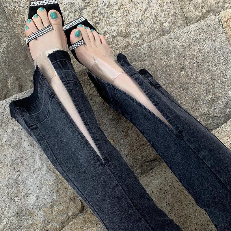 ✆●♟Black high-waist skinny slit micro-flare jeans women 2021 Korean version of slim stretch trousers trend