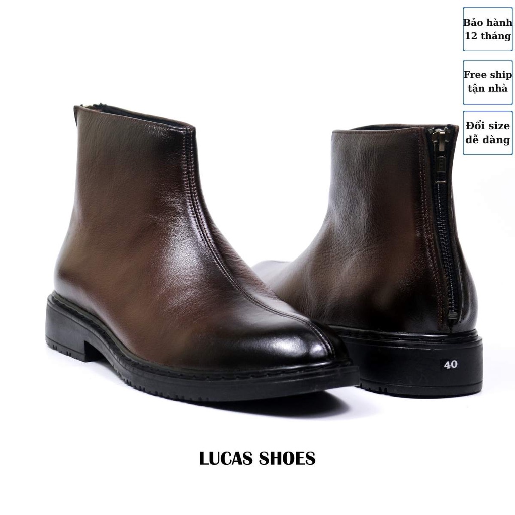 Giày da nam công sở Chelsea Boot Zip Nâu da bò bảo hành 1 năm Lucas shoes | BigBuy360 - bigbuy360.vn