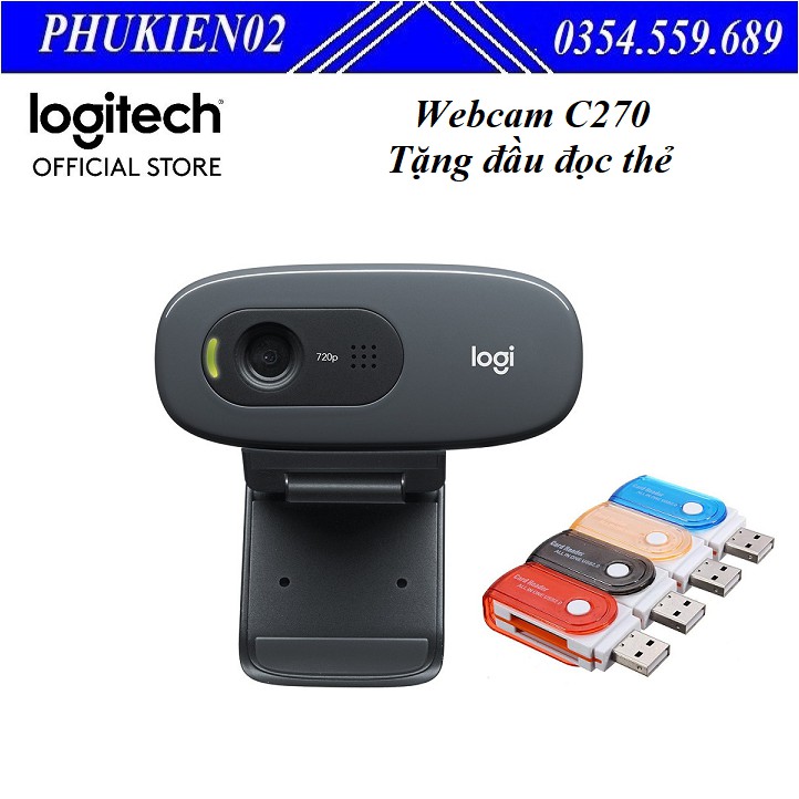 WEBCAM LOGITECH C270 HD TẶNG KÈM ĐẦU ĐỌC THẺ CHO LAPTOP/ ANDROID TV BOX Nhãn hiệu: LogitechSKU: SP4419