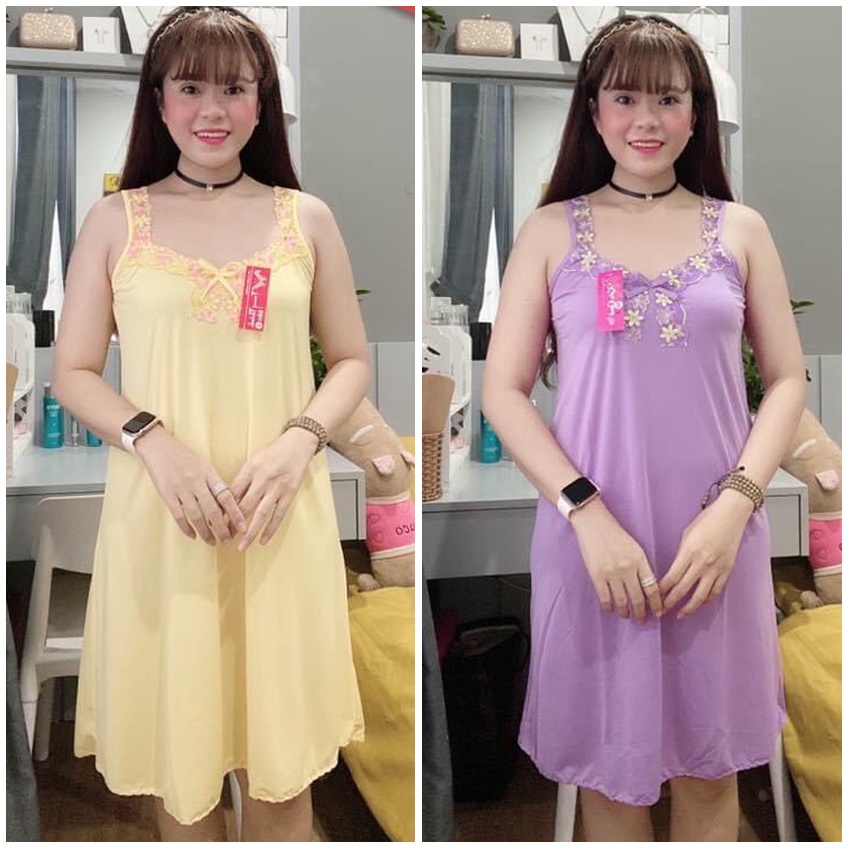 Đầm Ngủ Thun Lạnh 2 Dây Phối Ren ❤️FREE SHIP❤️ Đầm Nữ Mặc Nhà Co Giãn Giá Rẽ