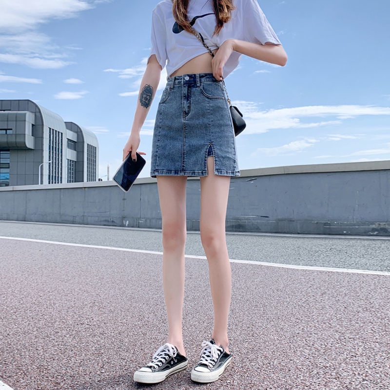 Chân Váy Denim Lưng Cao Dáng Chữ A Chống Chói Thời Trang Mùa Hè 2022 Cho Nữ