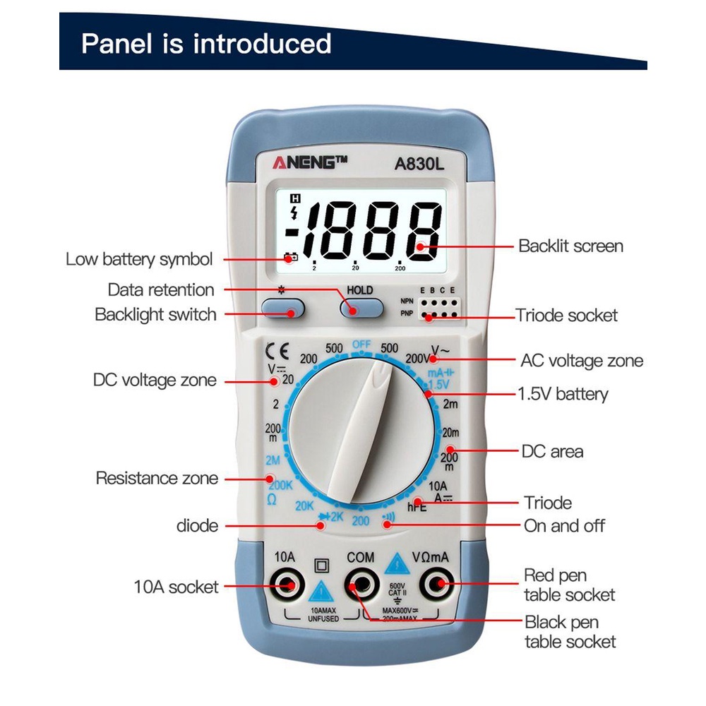 Đồng Hồ Vạn Năng Kỹ Thuật Số LCD 1999 Counts AC / DC Chuyên Nghiệp