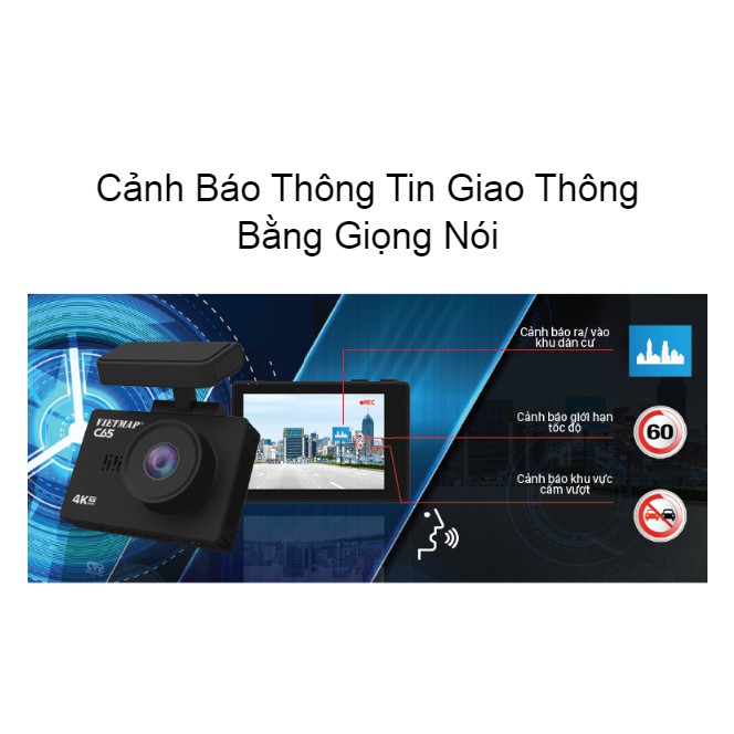 (BH điện tử 12 tháng) Camera hành trình Vietmap C65 ghi hình trước-sau siêu nét 4K, thẻ nhớ 64Gb