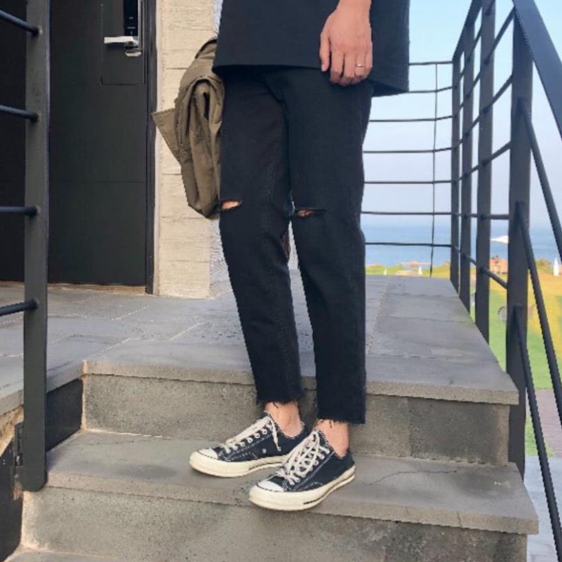 Quần Jean Baggy Đen Rách Gối Dành Cho Nam Nữ Mina_fashion