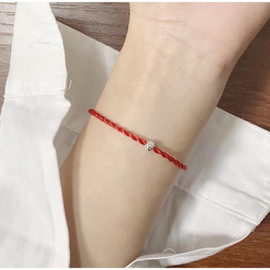 Vòng tay chỉ đỏ may mắn bi bạc nguyên chất