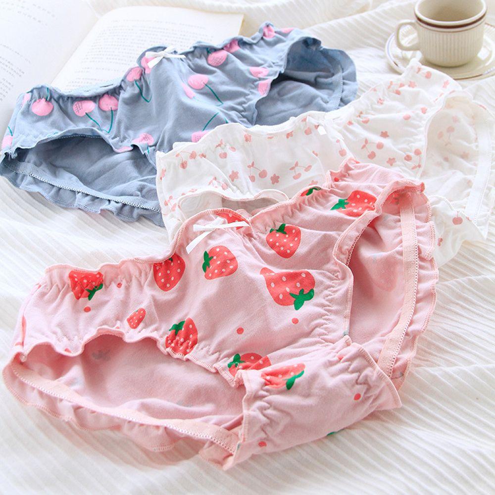 Quần Lót Cotton Phối Ren Họa Tiết Trái Cây Dễ Thương Dành Cho Nữ