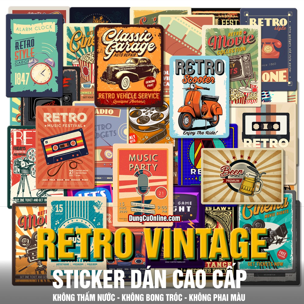 Sticker Vintage chống nước sticker dán laptop, điện thoại, đàn guitar, mũ bảo hiểm, vali