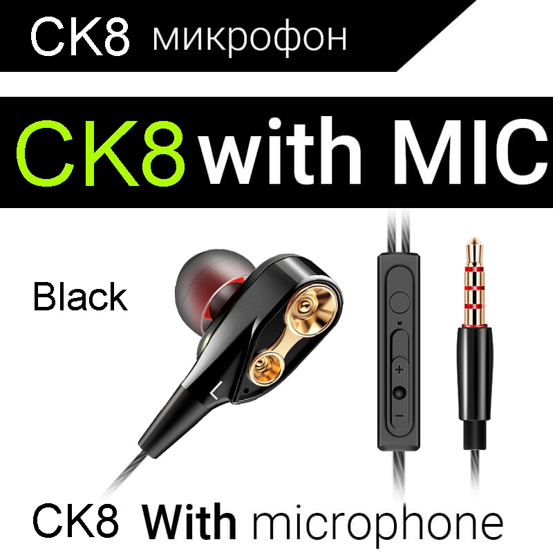 Tai nghe 3.5mm CK8 công nghệ loa kép, tăng âm bass, hỗ trợ đàm thoại, dây chống nứt gãy