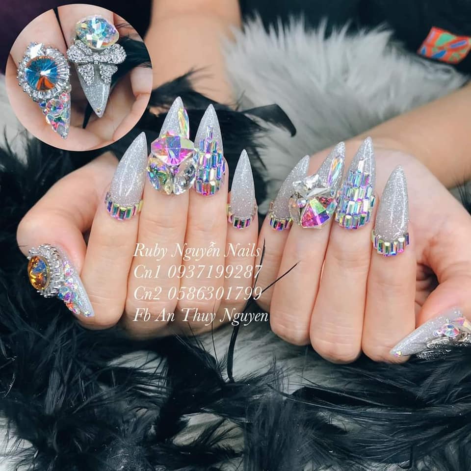 Đá đính móng , Đá nail chân bằng mix mẫu chữ nhật , vuông