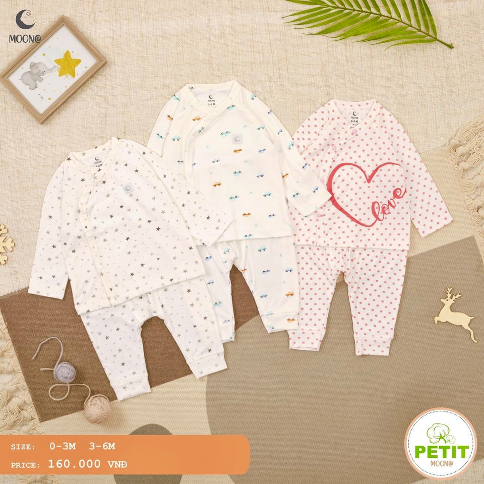 [CHÍNH HÃNG] Bộ sơ sinh cài chéo petit họa tiết trẻ em Moon