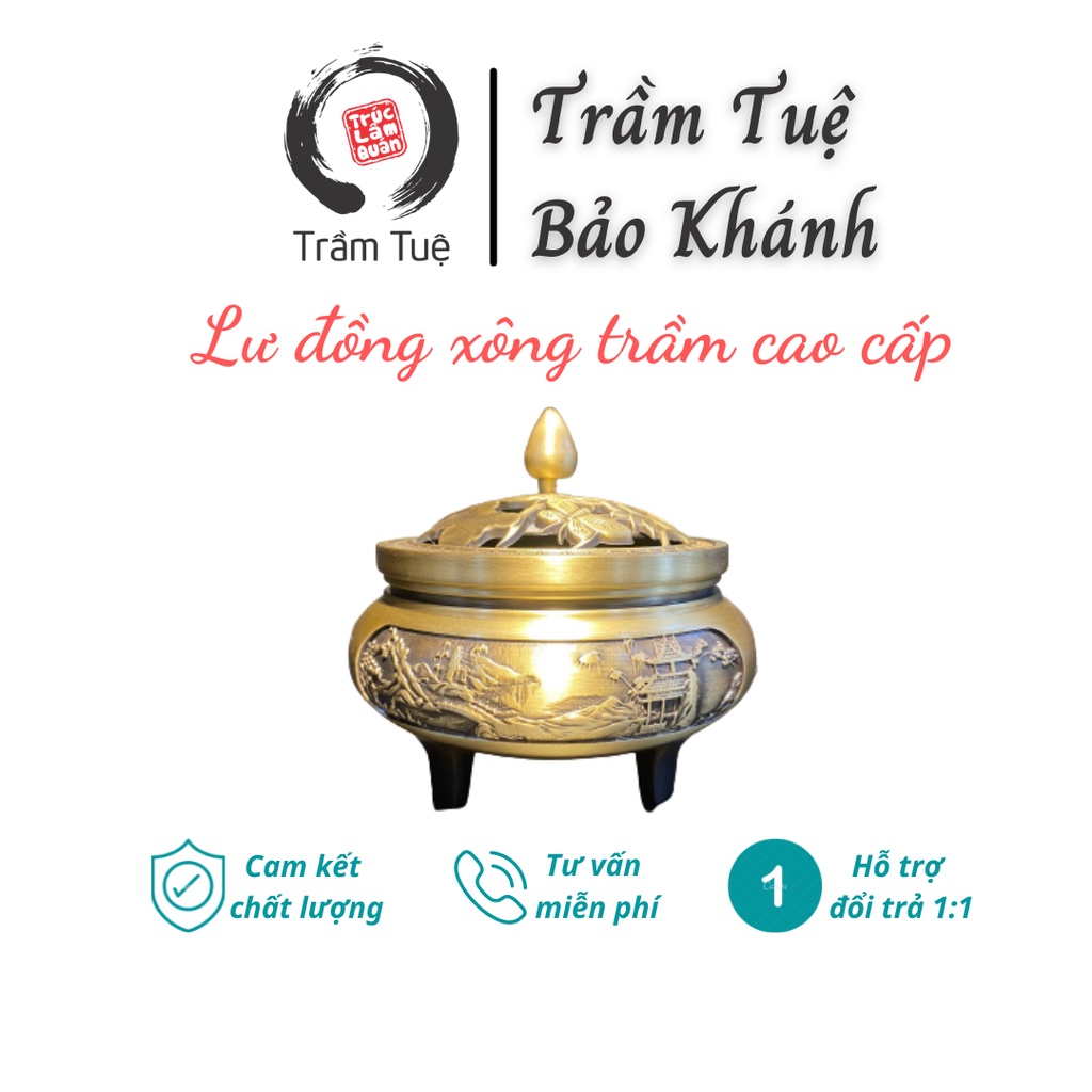 LƯ xông đốt trầm hương⚡️ĐỒNG NGUYÊN KHỐI⚡️ CHẤT LƯỢNG CAO (gồm cả hồ lô đồng và lót chống cháy)