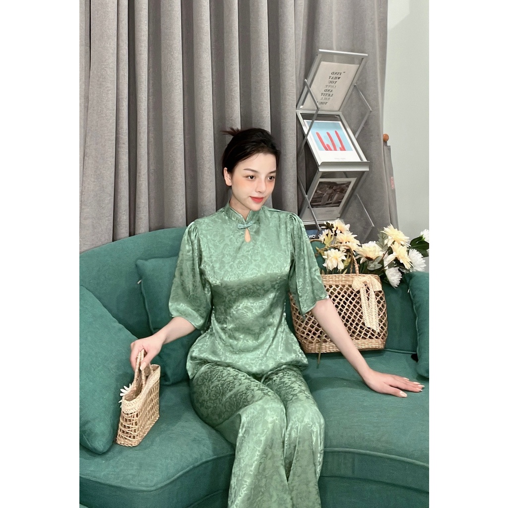Đồ Lam Đi Chùa # Mẫu 1 Nút Lụa Gấm # Quần Áo Nữ