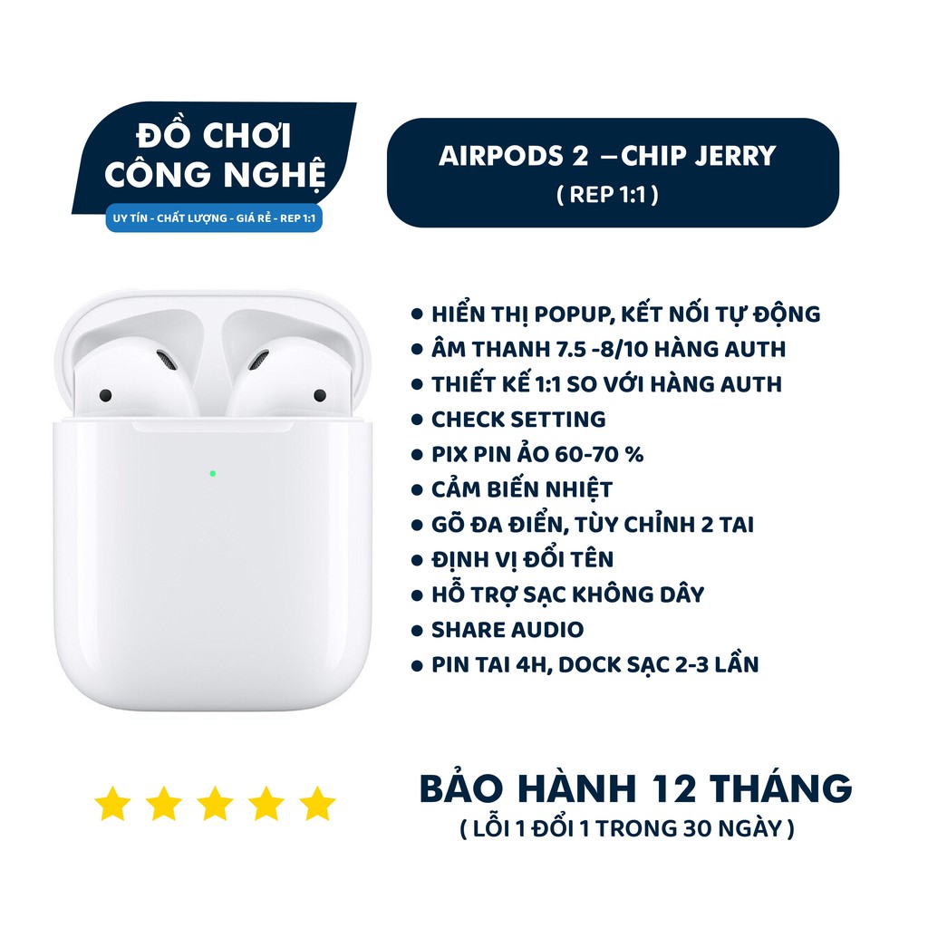 Tai Nghe Bluetooth Airpods 2  chip Jerry Full Chức Năng Đổi Tên ,Định Vị ,Sạc Không Dây,Bảo Hành 12 Tháng, Rep 1:1 | BigBuy360 - bigbuy360.vn