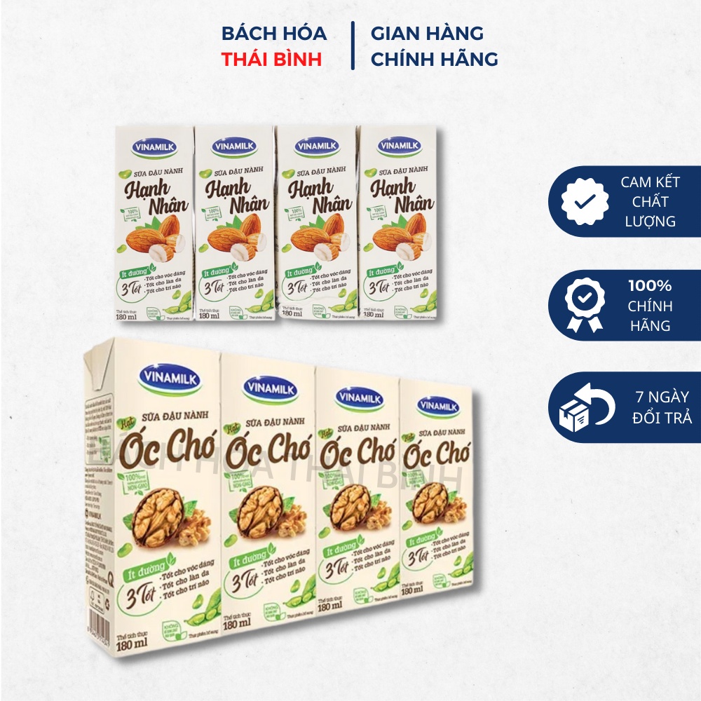 Sữa Hạt Đậu Nành Vinamilk Hạt Óc Chó, Hạnh Nhân, Đậu Đỏ - Lốc 4 hộp x 180ml
