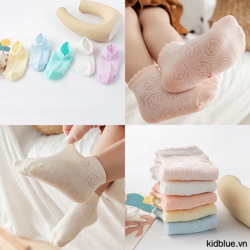 Set vớ cotton cổ thấp mềm mại phối ren lưới thoáng khí thoải mái thời trang thường ngày dành cho trẻ em