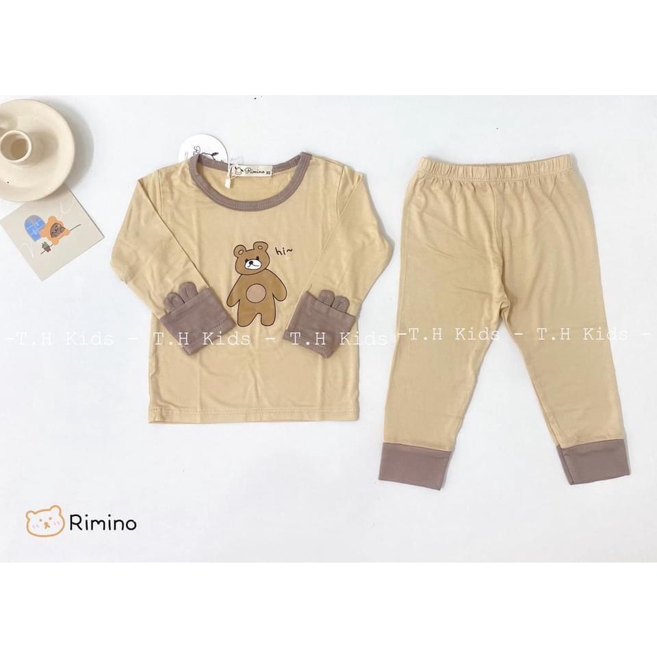 Bộ dài tay mỏng điều hòa phối màu tai gấu vải thun lạnh Rimino cho bé (6-16kg)