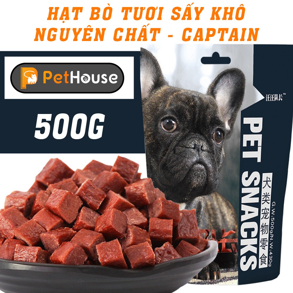 Hạt bò tươi sấy khô nguyên chất Captain - Bánh thưởng cho chó (500gr)