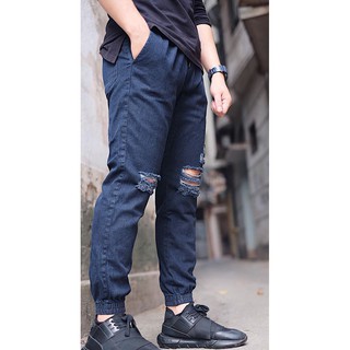 (Dũng Đồ Nam) Jogger Jean Bò Rách Dày, chống nhăn, chống bai màu ĐẸp Chất lượng Nhất - Màu Xanh