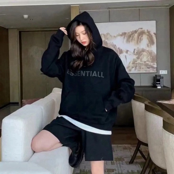 [Ảnh+Video thật] Áo hoodie Unisex chữ ESSENTIALS màu đen trắng be xám đậm chất nỉ bông có mũ dài tay phong cách Ulzzang | BigBuy360 - bigbuy360.vn