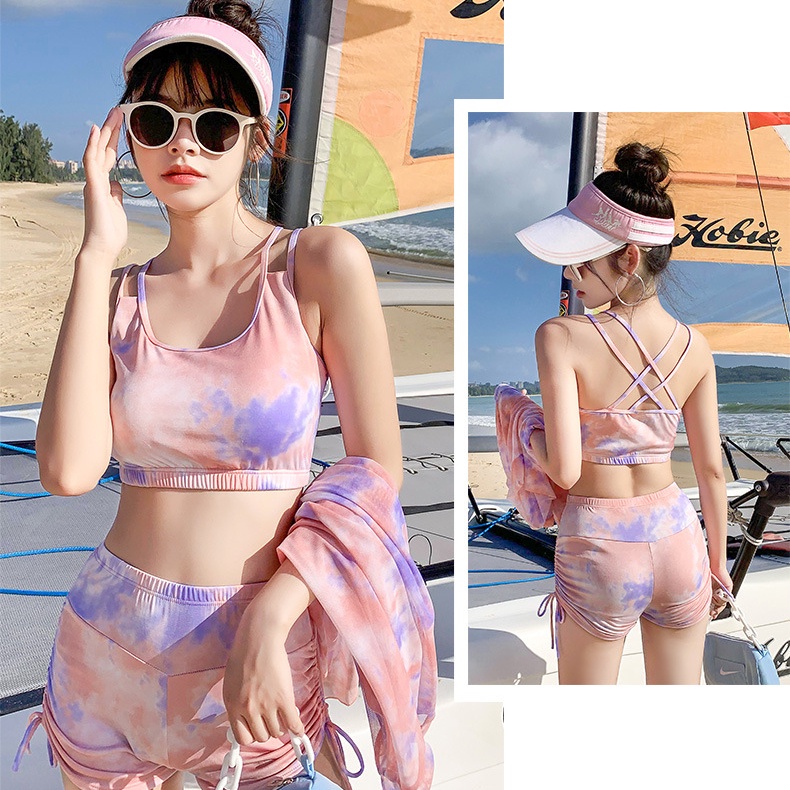 Bộ đồ bơi bikini ba món dài tay size lớn phong cách Hàn Quốc cho nữ
