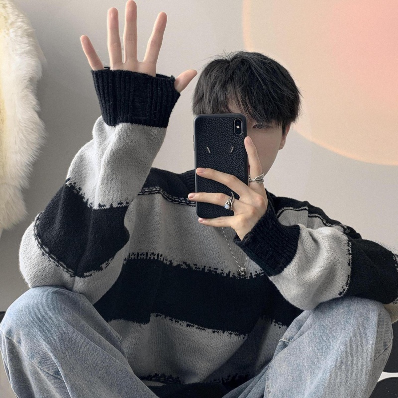 Áo Khoác Len Cao Cấp Họa Tiết Kẻ Sọc Thời Trang Thu Đông Dành Cho Nam