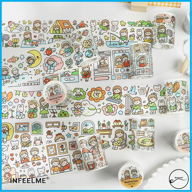 Cuộn Sticker dài 5m trang trí hình nhân vật hoạt hình dễ thương 6 lựa chọn.