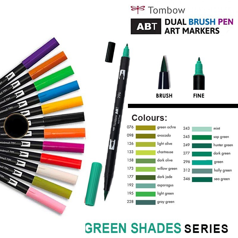 Bút cọ Tombow Dual Brush pen tone Green shades