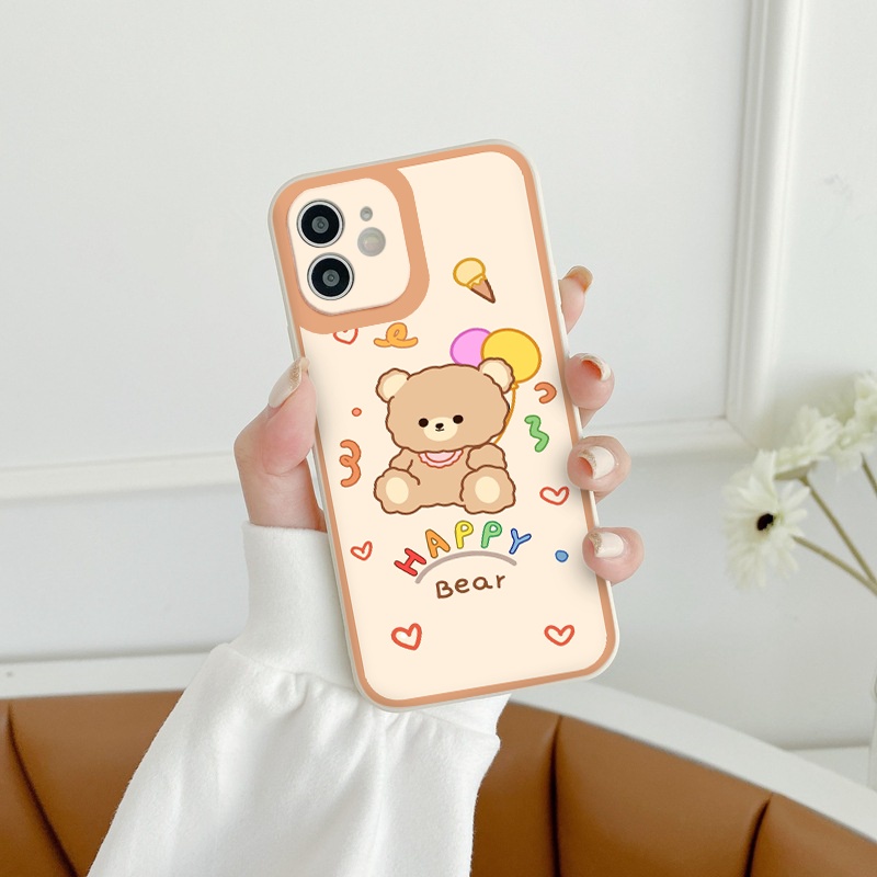 Ốp lưng iphone Gấu nâu bóng bay  cạnh vuông chống sốc cho iphone 8plus x xsmax 11pro max 12pro 12promax13promax tr1184