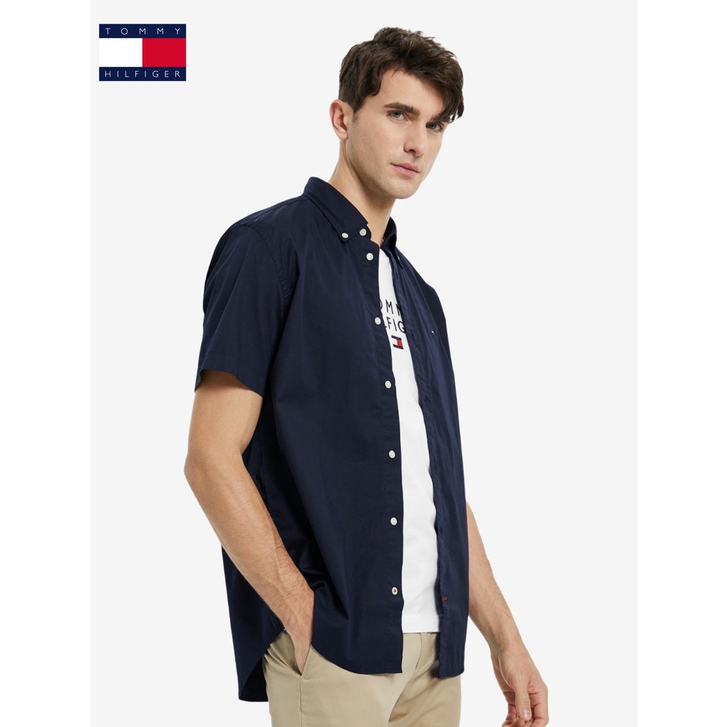 Áo Sơ Mi Tommy Hilfiger Tay Ngắn Màu Trơn Thoáng Khí Thời Trang Công Sở Cao Cấp Cho Nam