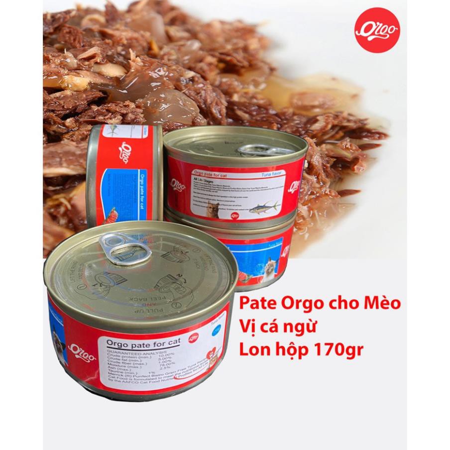 Pate Orgo 170gr Pate cho mèo (Lon lớn tiết kiệm) Thức ăn ướt dạng mảnh đóng hộp cho mèo thức ăn mèo dạng sốt