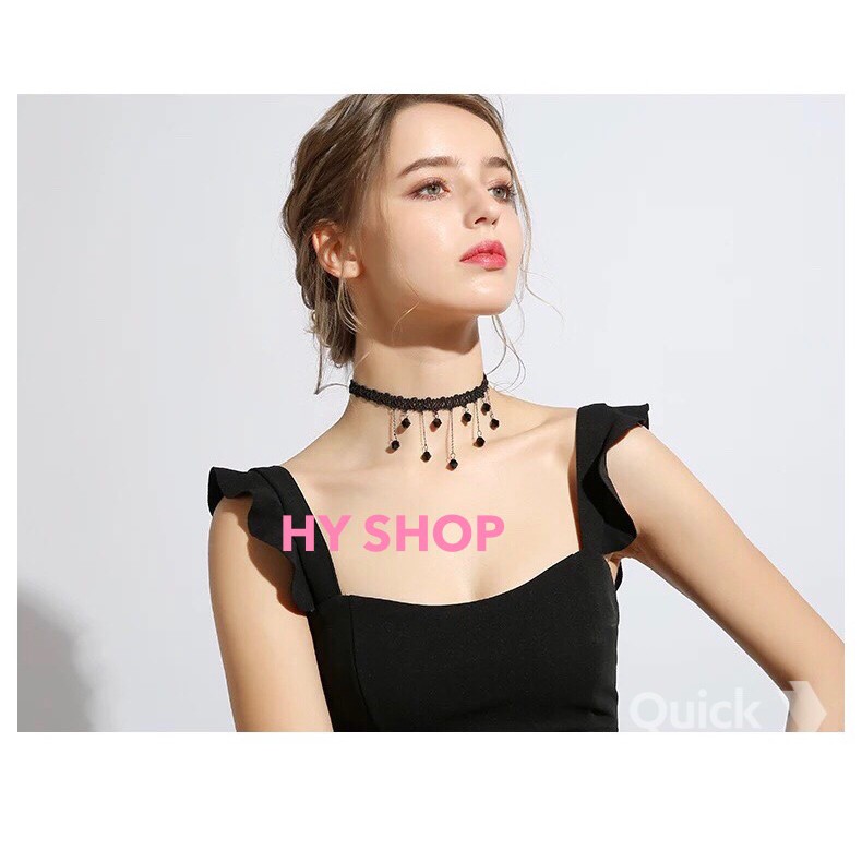 vòng cổ choker tua rua kim đen xinh xắn