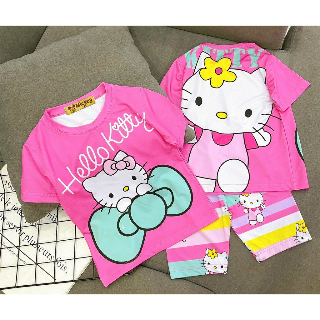 Đồ bộ ngố❤️ bộ lửng bé gái 25-45kg thun lạnh 3D mềm mịn thấm hút mồ hôi tốt J395