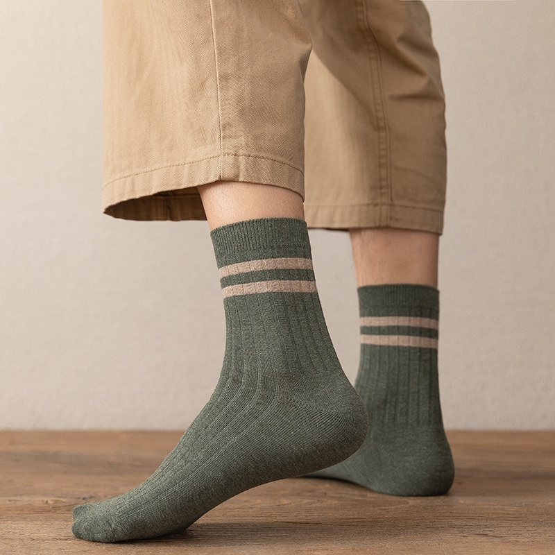 Đôi vớ cổ cao chất liệu cotton sọc gân kháng khuẩn họa tiết sọc phong cách thể thao thời trang thường ngày cho nam