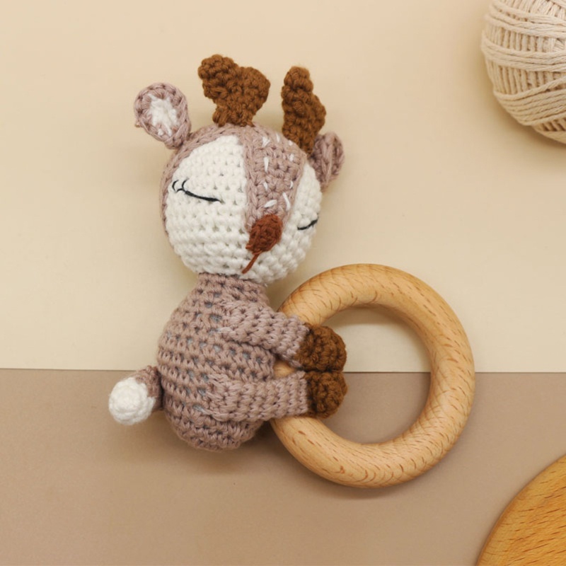 Đồ Chơi Lục Lạc Gặm Nướu Hình Hươu Đan Tay Không BPA Làm Quà Tặng Cho Bé Mọc Răng